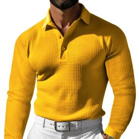 Lapel Button Long Sleeve Vacation Casual T-shirt (Option: Yellow-M)
