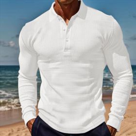 Lapel Button Long Sleeve Vacation Casual T-shirt (Option: White 2-L)