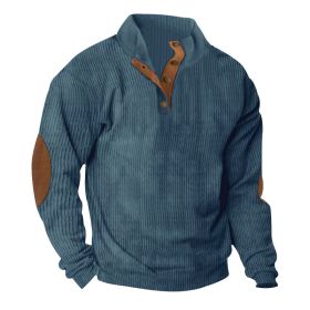 Corduroy Casual Stand Collar Long-sleeved Sweater (Option: Denim Blue-S)