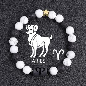White-barked Pine Volcanic Rock String Beads And Round All-match Bracelet Beads (Option: Aries)