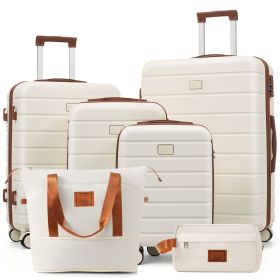 6-Piece Hardside Luggage Set with TSA Lock, 16/20/24/28 Inch Spinner Suitcase Set with Expandable Travel Duffel Bag & Waterproof Toiletry Kit, Adjusta (Option: Ivory)