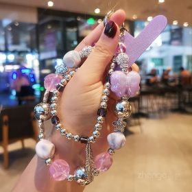 Women's Double Chain Feather Short Cellphone Chain (Option: Purple)