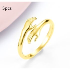 Alloy Simple Hands Hug Ring Opening Adjustable Jewelry (Option: Gold-5PCS)