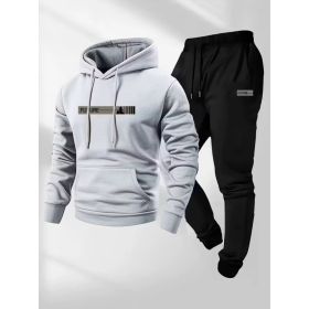 Women's Loose-fit Hoodie Jacket With Long Sleeves And Matching Pants (Option: Light Gray Black Trousers 1-S)