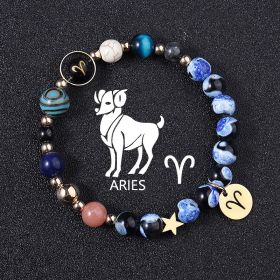 European And American Twelve Constellations Bracelets Blue Flame Agate Eight Planets Bracelet (Option: Aries)