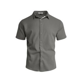 Mens Solid-color Short-sleeve Lapel Shirt (Option: Dark Heather Gray-S)