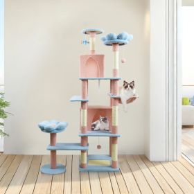 71 inch flower cat tree with large condo removable flower cushion and hammock blue (Option: Blue)