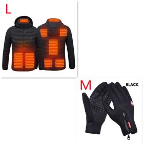 Winter Heated Jacket USB Electric Cotton Coat Zip-up Heater Thermal Clothing Heating Vest For Men (Option: Black Zone8 Set-L)