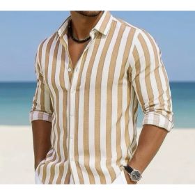 Striped Print Shirt Casual Loose Long-sleeved Shirt Men's Clothing (Option: ADG054431-L)