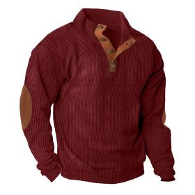 Corduroy Casual Stand Collar Long-sleeved Sweater (Option: Wine Red-S)