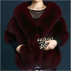 Autumn And Winter New Fox Fur Silver Fox Fur Coat Shawl Cape Female (Option: Deep red-Standard size)