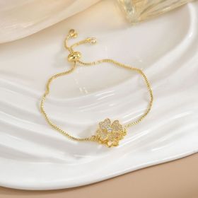 Simple Rotatable Flower Color-preserving Pure Copper Gold-plated Bracelet (Option: Rotating Bracelet 6)