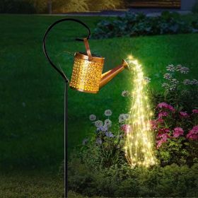 Outdoor Solar Watering Can With Lights Garden Decor Large Solar Powered Lanterns Hanging Waterproof LED Decorative Retro Metal Kettle String Lights Fo (Option: Warm lights1PCS)