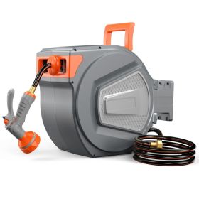 Auto Rewind Retractable Hose Reel, Wall Mounted With 180degree   Swivel, Multi-Function Spray Nozzle For Outdoor Watering (Option: 100FT)