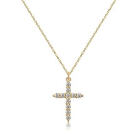 COLORFUL BLING Dainty Cubic Zircon Cross Necklace Sideways Pendant Necklace For Women Gold Silver Cross Jewelry (Option: Golden)
