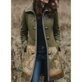 Geometric Print Casual Mid-length Wool Coat (Option: Color2-XXL)