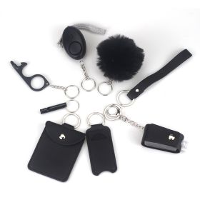 9-piece Keychain Fashion Leather (Option: Black)