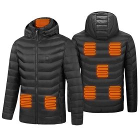 Heated Jacket Electric Heating Coat Lightweight Winter Hooded Jacket With 3-Level Heating Modes 8 Heating Zones Detachable Zipper Hood (Option: S)