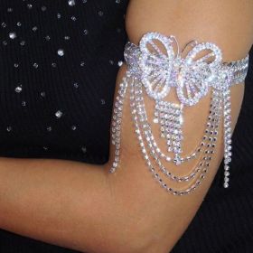 Niche Exquisite Fairy Butterfly Tassel Bracelet Rhinestone Arm Chain (Option: silver)