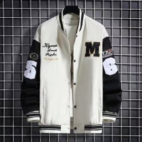 Men's Baseball Jacket Fashion Casual Letter Number Print Button-down Tops Streetwear Clothing (Option: Beige-M)