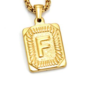 European And American Fashion Men's All-stainless Steel Letter Pendant Gold-plated 18K Titanium Steel Letter Necklace (Option: Gold-F)