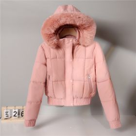 Thickened Fleece Jacket, Fashionable And Petite Hooded Short Long-sleeved Cotton Jacket (Option: Pink-L)