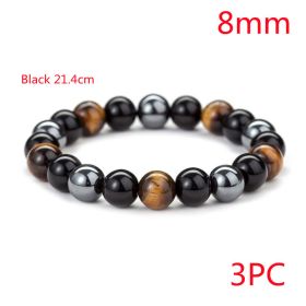 Tiger Eye Stone Bracelet Natural Stone Bracelet (Option: Black 21.4cm 3pcs-8mm)