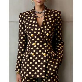 Retro Geometric Double-breasted Suit Jacket For Women, Long-sleeved, Slim Fit, Suitable For Commuting. (Option: Dark brown-5XL)