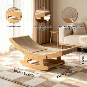 2-in-1 Cat Rocking Scratcher Chair Wooden Cat Bed Lounge Corrugated Cardboard Scratching Pad For Indoor Cats (Option: S)