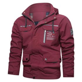 Men's Outdoor Casual Shell Jacket Sports Hooded Fleece Jacket Coat (Option: Red-M)