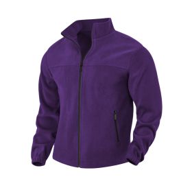Men's Polar Fleece Jacket Outdoor Zipped Stand Collar Coat (Option: Purple-M)