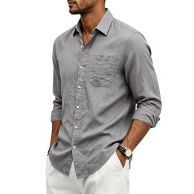 Mens Linen Loose-fit Lapel Long-sleeve Shirt (Option: Dark Gray-S)