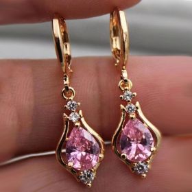Purple Zircon All-match Drop-shaped Temperament Earrings (Option: pink)