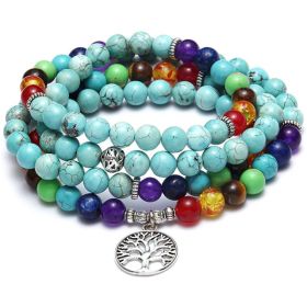 Amazon Stone Tiger Eye Stone Bracelet Necklace 108 Buddha Beads Lotus Bracelet (Option: Green pine-1PC)