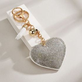 Heart-shaped Rhinestone Leather Keychain With Tassels (Option: 7)