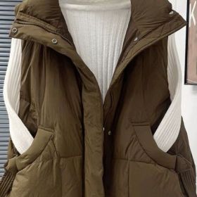Women's Cotton Vest Off-season Large Size Outer Wear Fashionable Autumn And Winter New Sleeveless Waistcoat Thickened Coat (Option: Brown-M)