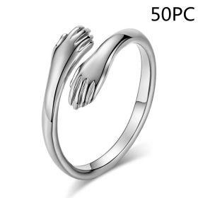 Alloy Simple Hands Hug Ring Opening Adjustable Jewelry (Option: Silver-50PCS)