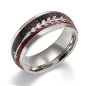 Stainless Steel Wood Grain Arrow Inlaid Ring (Option: Silver-Size 7)