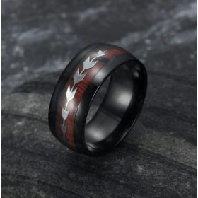 Stainless Steel Wood Grain Arrow Inlaid Ring (Option: Black-Size 9)