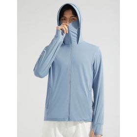 Ice Silk Big Brim Detachable Face Cover Ultraviolet-proof Sun-protective Clothing (Option: Male Glacier Blue-L)