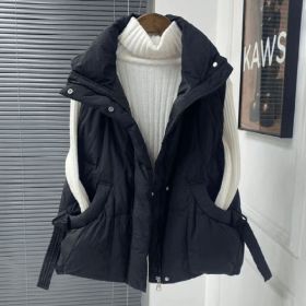 Women's Cotton Vest Off-season Large Size Outer Wear Fashionable Autumn And Winter New Sleeveless Waistcoat Thickened Coat (Option: Black-3XL)
