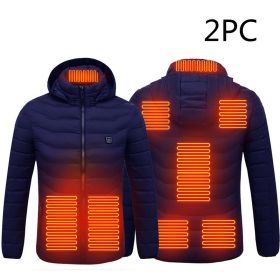 Men's Intelligent 8-zone Heating Stand Collar Hooded Lightweight Heating Insulation Jacket (Option: 2PC Blue Zone8-2XL)