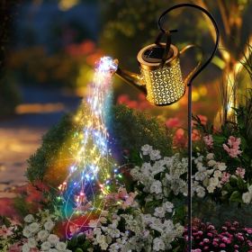 Outdoor Solar Watering Can With Lights Garden Decor Large Solar Powered Lanterns Hanging Waterproof LED Decorative Retro Metal Kettle String Lights Fo (Option: Colorful lights1PCS)