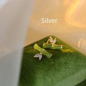 Sterling Silver Hetian Jade Bamboo Earrings (Option: Sapphire-Silver)