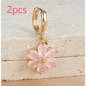 Simple Zircon Six-leaf Flower Pendant Earrings For Women (Option: Y76013 Gold Pink 2PCS)