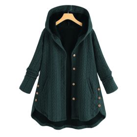Fashion New Solid Color Hooded Single-breasted Women's Cotton Jacket Mid-length Irregular (Option: Army green-6XL)