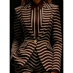 Houndstooth Lapel Slim Fit Suit Jacket For Women, Long Sleeve (Option: Brown-5XL)