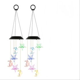 1Pc 2Pc Quantity Options Solar Moon And Star Wind Chime 7 Color Changing Wind Chime For Outside IPX4 Waterproof Outdoor Garden Yard Decor (Option: 2PC)