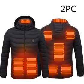 Men's Intelligent 8-zone Heating Stand Collar Hooded Lightweight Heating Insulation Jacket (Option: 2PC Black Zone8-2XL)