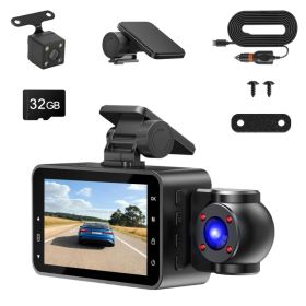 WiFi FHD 1080P 3 Channel Car Dash Cam Front Rear Inside With 32G MMC Card Motion Detection Loop Recording Infrared Night Vision Surveillance Car Camer (Option: Dash Cam)